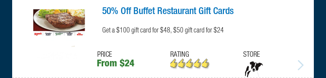 50% Off Buffet Restaurant Gift Cards 