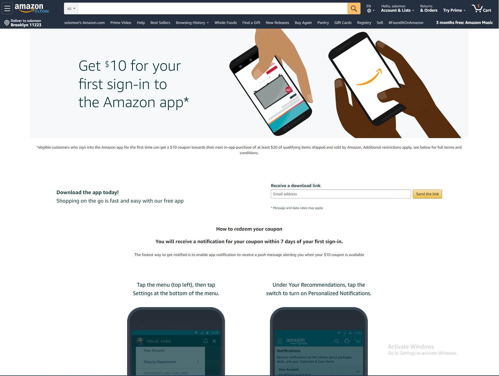 Get a $10 Amazon Gift Card for your first sign-in to the Amazon app YMMV - FREE.