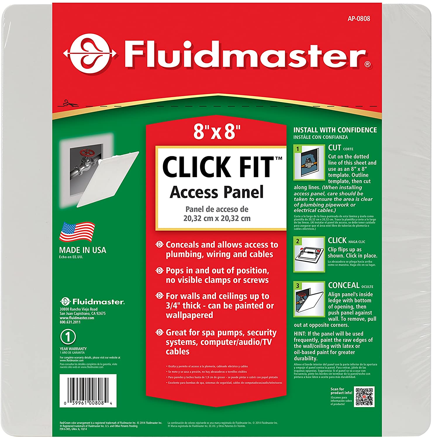 Fluidmaster Click Fit Access Panel 8" x8" $1.95