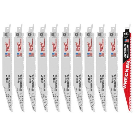 Milwaukee 9 in. 7/11TPI WRECKER Demo Multi-Material Cutting SAWZALL Reciprocating Saw Blade Set w Nitrus Carbide Wrecker (11-Pack) 48-00-1706T - The Home Depot $19.97