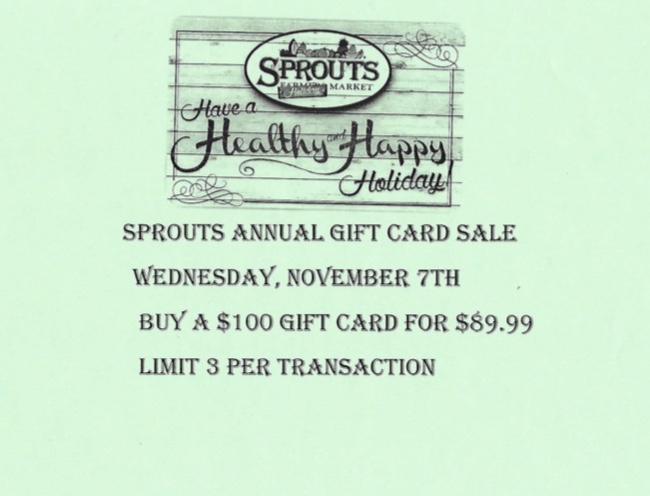 Sprouts Farmers Market (on 11/7 only) $100 Gift Card for $89.99