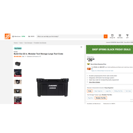 YMMV HUSKY Build-Out 22 in. Modular Tool Storage Large Tool Crate **CLEARANCE** $8.82
