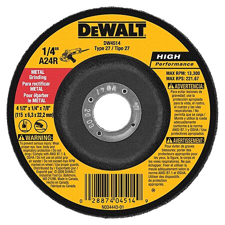 DeWALT 1/4" Thick Grinding Wheel (4.5" Diameter, 7/8" Arbor) $1.75