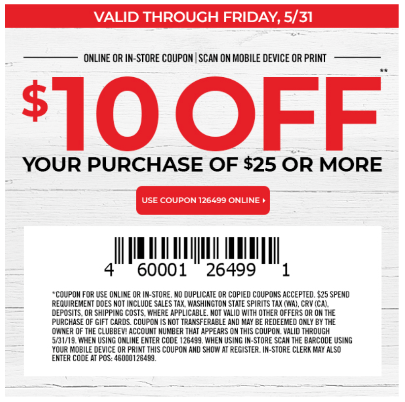 $10 off $25 at Bevmo - B&M only