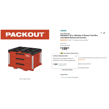 PACKOUT 22 in. Modular 3-Drawer Tool Box with Metal Reinforced Corners 129 YMMV