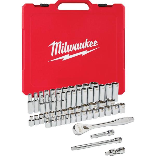 Milwaukee 3/8 in. Drive SAE/Metric Ratchet and Socket Mechanics Tool Set (56-Piece) $99.97 at Home Depot