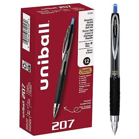 Uni-Ball® 207™ Retractable Fraud Prevention Gel Pens, 0.5 mm, Blue Ink, Pack Of 12 w/ Subscribe & Save $5.28 +FS w/Prime