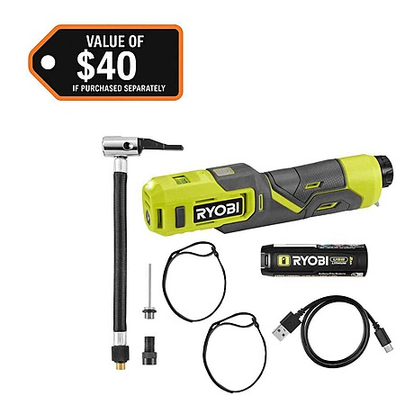 RYOBI USB Lithium Cordless Bike and Ball Pump Inflator Kit $29.97