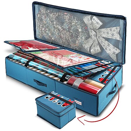 Hearth & Harbor Wrapping Paper Storage Container, Large, Up to 26 Rolls of 40" Length, Blue $16.15 +FS w/Prime