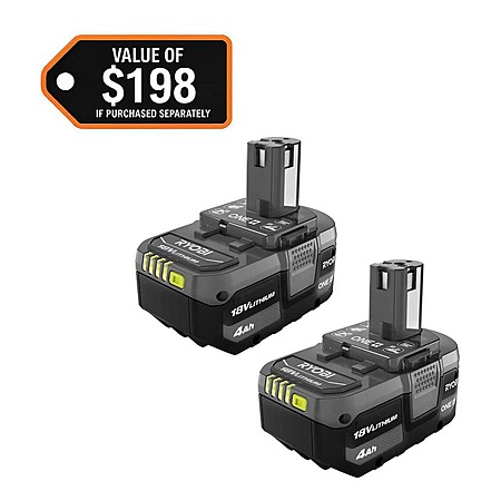 RYOBI ONE+ 18V Lithium-Ion 4.0 Ah Battery (2-Pack) $69.00