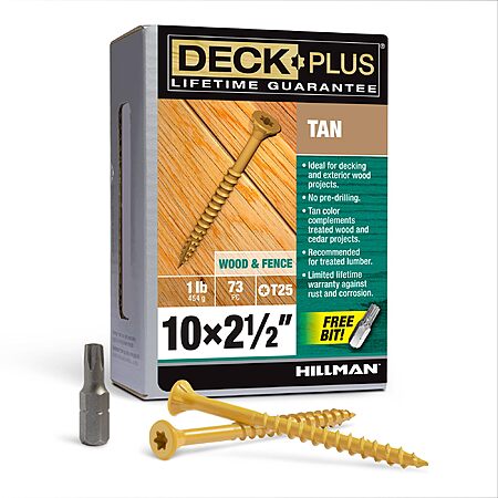 Deck Plus 48415 Exterior Tan Ceramic, Wood Screws, Self-Drilling, (#10 x 2.5")1 lb $7.60 +FS w/Walmart+