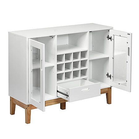 GLOBALWAY Kitchen Sideboard, Buffet Sideboard w/ 12-Bottle Wine Rack, Drawer & Cabinets, Solid Rubber Wood Legs $116.68