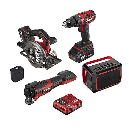 SKIL PWR CORE 20 Brushless 20V 4-Tool Combo Kit, Included 2.0Ah Lithium Battery, 4.0Ah Lithium Battery and PWR JUMP Charger - CB7440-21 $264.98