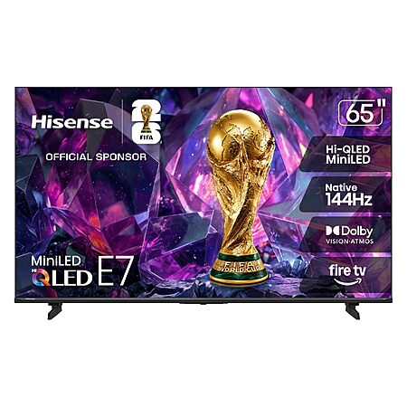 Hisense 65" E7 Cinema Series Hi-QLED Mini-LED 4K UHD Smart Fire TV (65E7SF, 2026 NEW) - Native 144Hz, AI Picture, Dolby Vision IQ · Atmos $649.99 @Amazon
