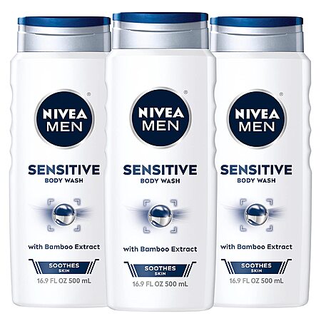 3-Pack 16.9oz NIVEA MEN Sensitive Body Wash with Bamboo Extract 2 for $14.15 w/ Subscribe & Save + Free Shipping