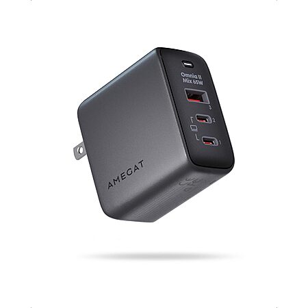 65W Amegat 3-Port GaN 3 Wall Charger w/ Folding Plug (2x USB-C & USB-A) $10.39 + Free Shipping w/ Prime or on $35+