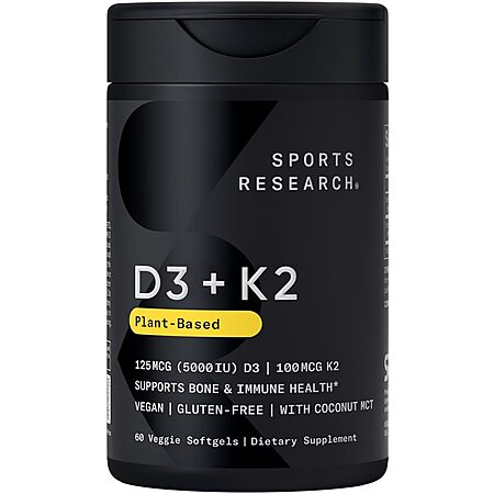 60-Count Sports Research Vegan D3 5000 IU + K2 100mg Softgels $11.97 w/ S&S + Free Shipping w/ Prime or on $35+