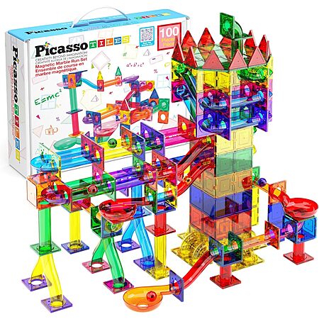 100-Piece PicassoTiles Magnetic Tile Marble Run Building Toy Set $29.39 ...
