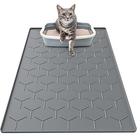 Garoopion Waterproof Silicone Cat Litter Box Mat w/ Raised Edge: 34"x22" (Dark Gray) $9.28, 40"x28"( Gray) $14.99 + Free Shipping w/ Prime or on $35+