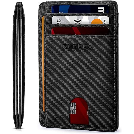 RUNBOX RFID Front Pocket Slim Wallet w/ ID Window: (Carbon Black) $4.55, (Lychee Black) $5.69 & More + Free Shipping w/ Prime or on $35+