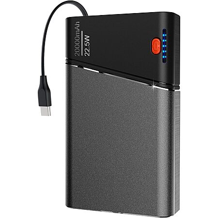 Kesguar 20000mAh 3 Output up to 22.5W PD Power Bank w/ Built-in USB-C Cable $12.75 