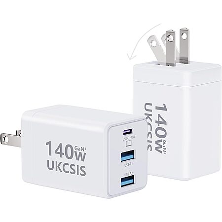 2-Pack UKCSIS up to 140W 3-Port GaN Foldable Wall Charger (USB-C, 2x USB-A): (White) $19.29, (Black) $19.49 + Free Shipping