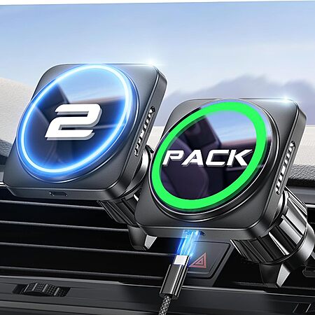 2-pk LISEN 15W MagSafe Car Vent Mount Chargers w/ 2-pk USB-A to USB-C Cables $16.05 