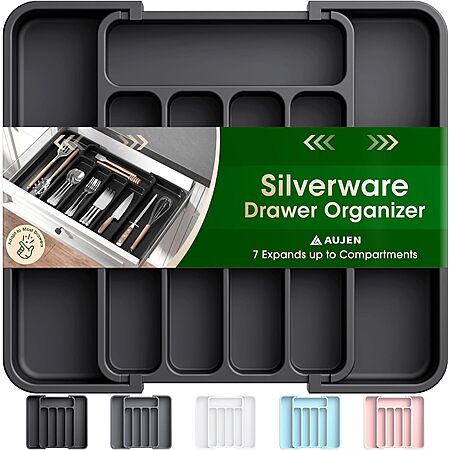 Aujen Expandable Kitchen Drawer Organizer w/ Adjustable Compartments (Black) $4 