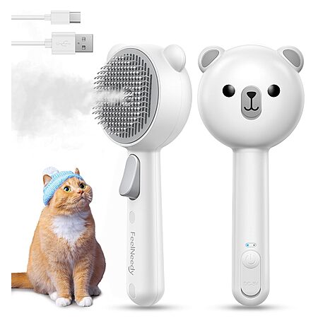 Feelneedy 3-in-1 Rechargeable Mist Pet Grooming Brush (White or Orange) $10.63 + Free Shipping w/ Prime or on $35+