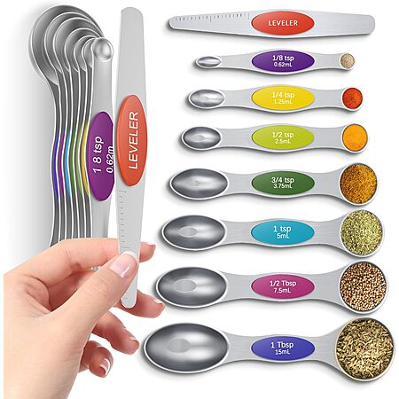 8-Piece Howgoody Stainless Steel Magnetic Measuring Spoons Set w/ Leveler (Colorful) $8.49 + Free Shipping w/ Prime or on $35+