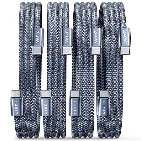 4-pk LISEN 6.6' 240W USB-C to USB-C Cable (Midnight) $12 
