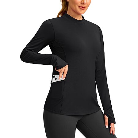 SANTINY Women’s Long Sleeve Mock Neck Thermal Shirt w/ Zip Pocket &Thumb Holes (size XS-XXL, various colors) $11.99 + Free Shipping w/ Prime or on $35+