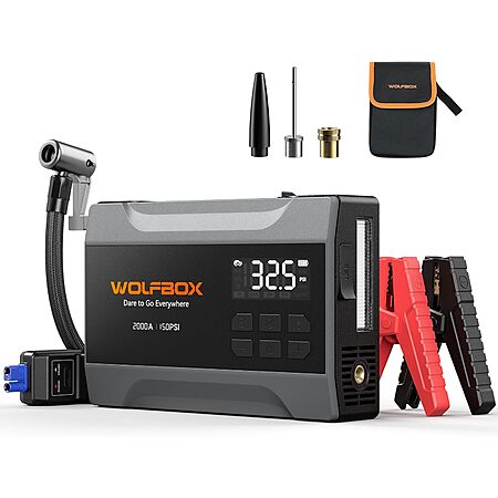 Prime: WOLFBOX 2000A 12V 10000mAh Portable Car Jump Starter w/ 150PSI Air Compressor $40.60 + Free Shipping