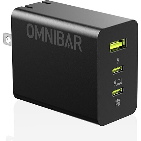 65W Omnibar 3-Port GaN Foldable Fast Wall Charger (2 USB-C + USB-A) $9.99 + Free Shipping w/ Prime or on $35+