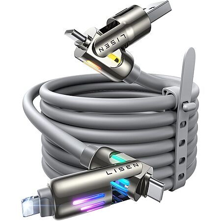 LISEN 6.6' up to 240W 4 in 1 Charging Cable w/ USB A / C to USB C / Lightning $9.50 
