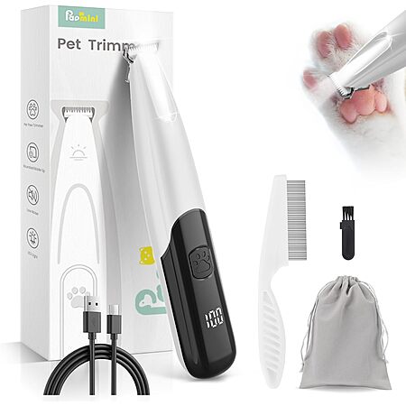 PAPMINI Dog & Cat Rechargeable Paw Trimmer w/ LED Light (White) $6.49 + Free Shipping w/ Prime or on $35+
