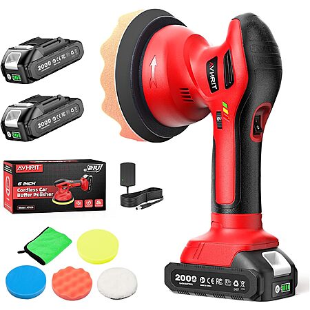 Prime Members: 6" Avhrit Cordless Car Buffer Polisher Kit + 2x 2000mAh Batteries