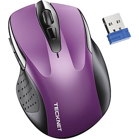 Tecknet 4000 DPI Ergonomic Wireless Silent Optical Mouse w/ 6 Buttons (Purple) $5