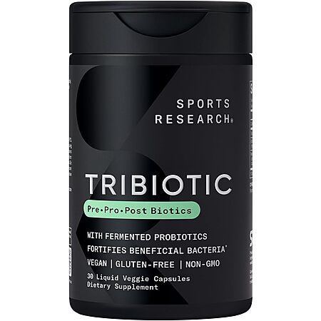 30-Ct Sports Research 3-in-1 Tribiotic Liquid Veggie Capsules (Pre/Pro/Post) $14 w/ S&S