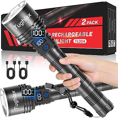 2-Pack Tughlax 5-Mode Rechargeable LED Flashlights w/ LCD Display $18 + Free S/H