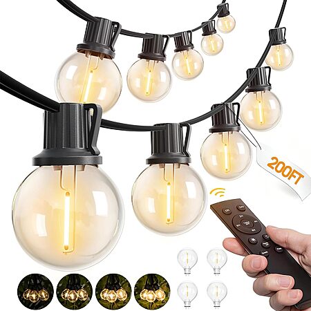 200-Ft addlon Dimmable Outdoor Globe LED String Lights w/ Remote $30 + Free S&H