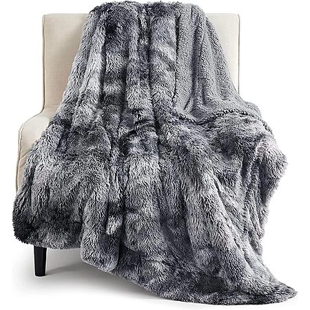 50"x60" Bedsure GentleSoft Fluffy Faux Fur Throw Blanket w/ Sherpa Fleece (Grey) $12.50