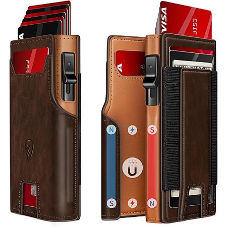 RUNBOX RFID Blocking Aluminum Pop-Up Card Holder Wallet w/ ID Window from $9.50