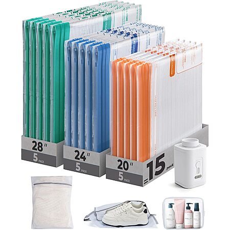 Prime: 18-Pc BAGSMART Vacuum Storage Bags Travel Kit w/ Electric Pump (2 Colors) $12.30 + Free S&H