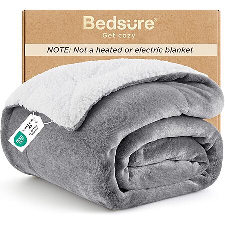50"x60" Bedsure GentleSoft Reversible Sherpa Fleece Throw Blanket (Grey) $10.45 & More