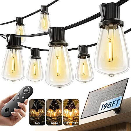 KYY 198' Outdoor Solar String Lights w/ Remote $29.49 + Free Shipping