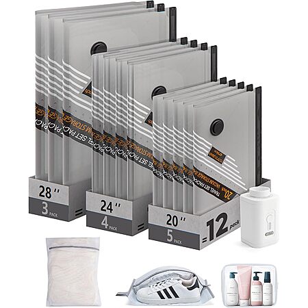 15-Pk Bagsmart Travel Vacuum Storage Bags Travel Kit w/ Wireless Rechargeable Pump $10