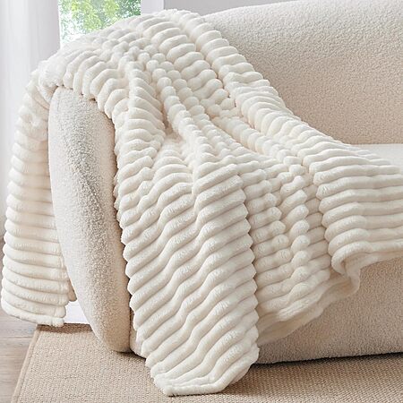 Prime Members: 50" x 60" BEDELITE Ribbed Fluffy Fleece Throw Blanket (Cream) $7.50 + Free S&H