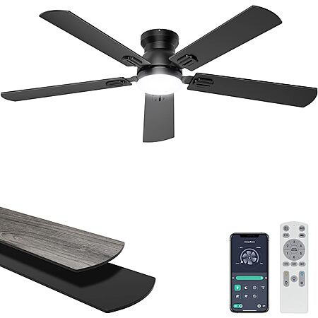 Prime: 52" Ohniyou Low Profile 6-Speed Flush Mount Ceiling Fan $43.19 & More + Free Shipping