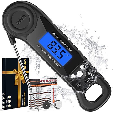AMMZO Instant-Read Digital Magnetic Meat & Food Thermometer (Black)